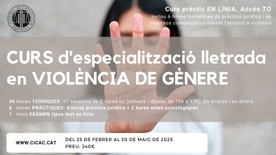 Curs d’especialització lletrada en violència de gènere 2025